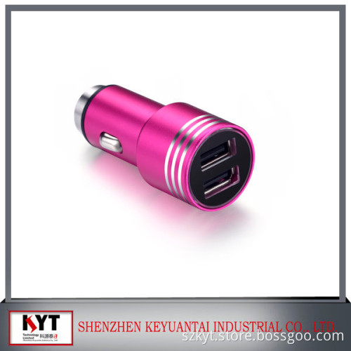 Aluminum material Dual USB 2 Port USB Car Charger 12V-24V Safety Hammer Car Charger For iPhone iPad Tablet PC Mobile